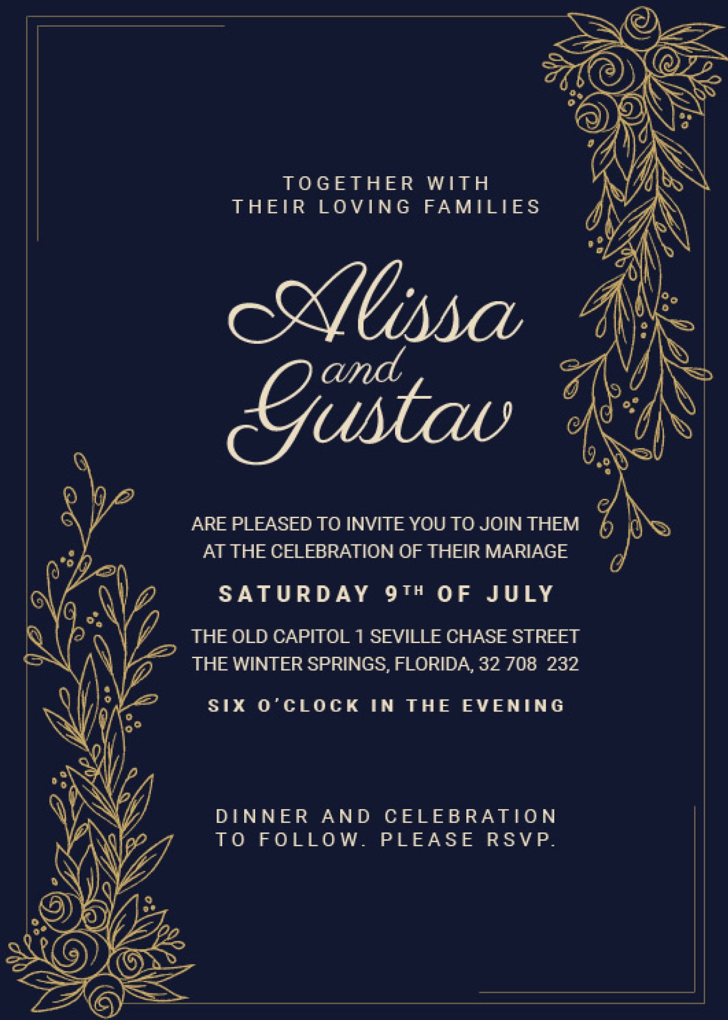Navy & Gilt — Formal Wedding Invitation