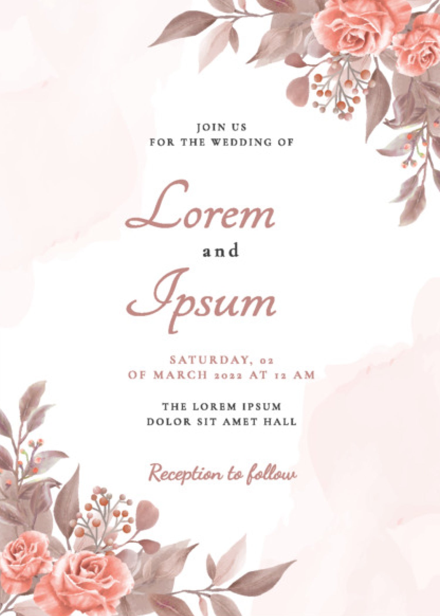 Terracotta — Watercolor Rose Wedding Invitation