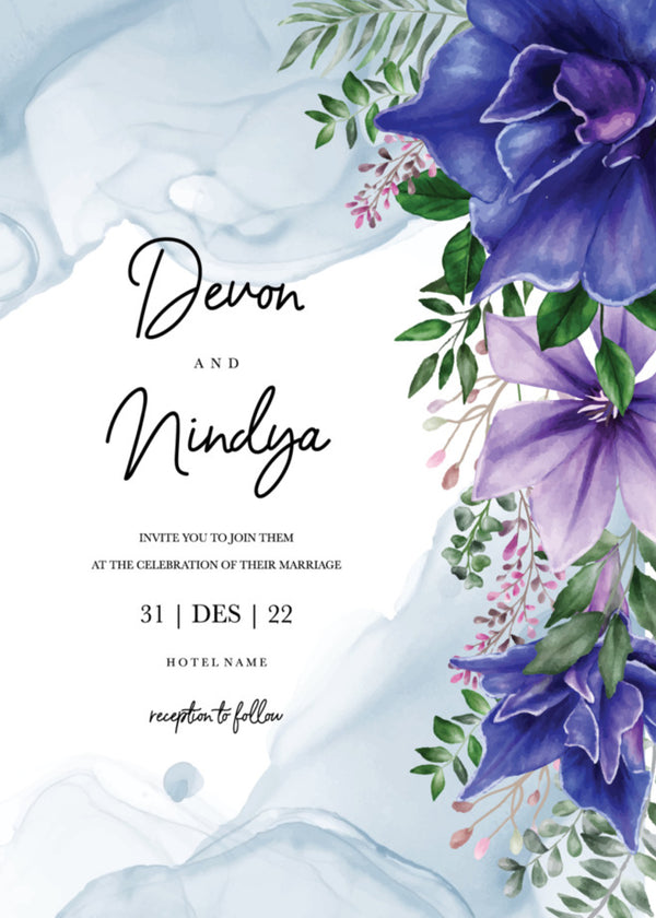 Clematis — Purple Floral Wedding Invitation