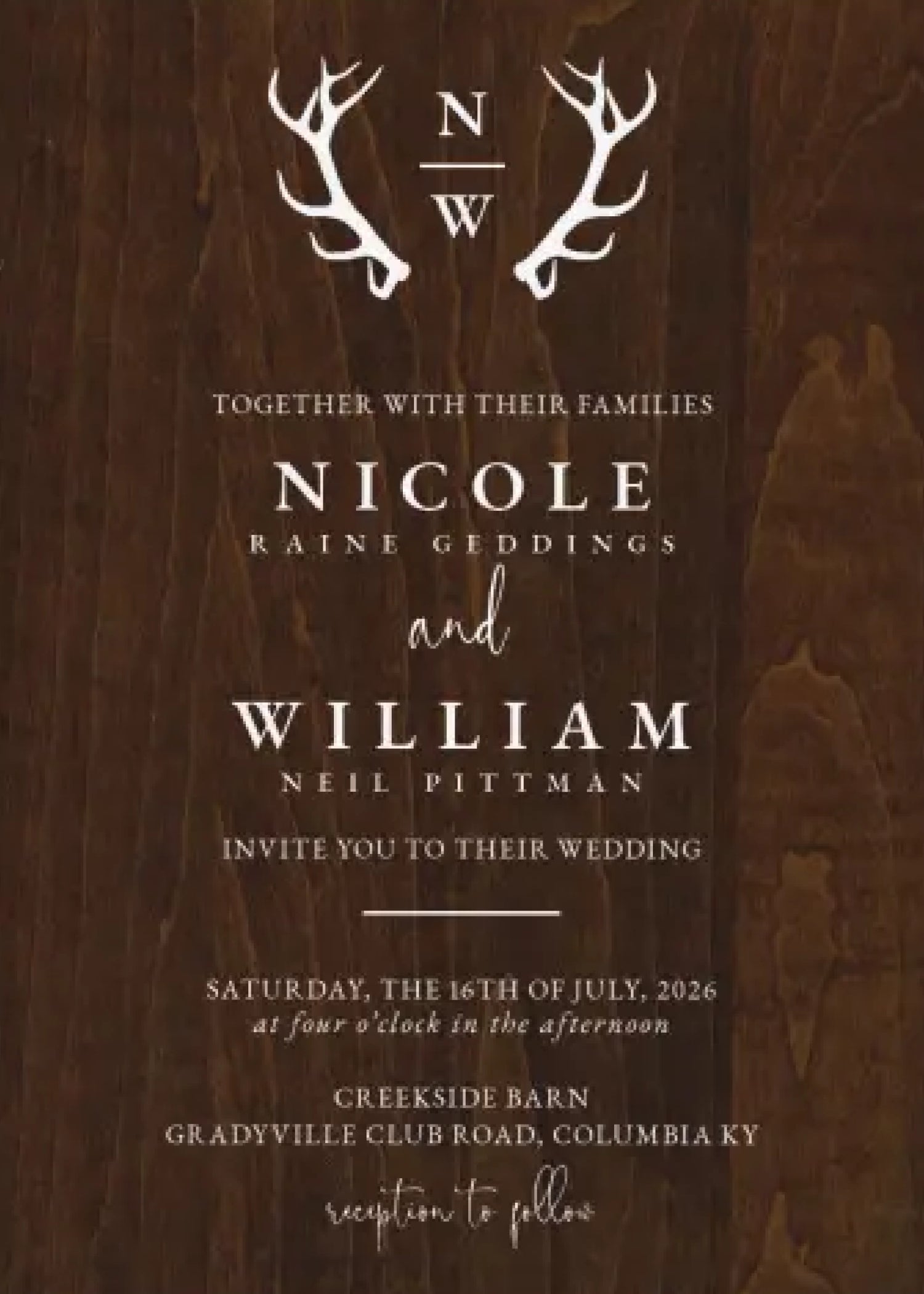 Antler — Dark Wood Wedding Invitation