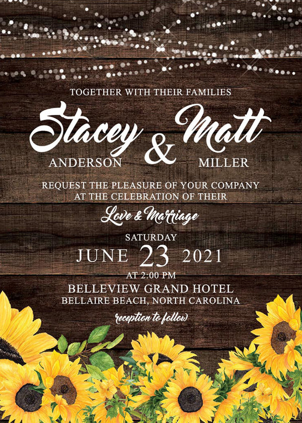 Sunflower — Rustic Wood Wedding Invitation