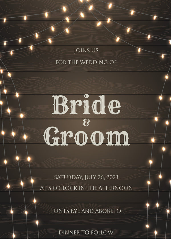 String Lights — Rustic Wood Wedding Invitation