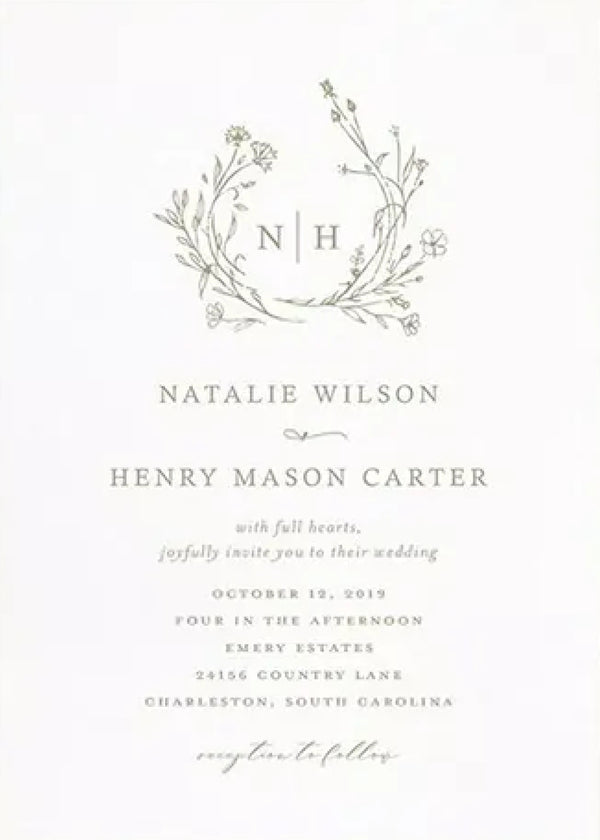 Wildflower Crest — Monogram Wedding Invitation