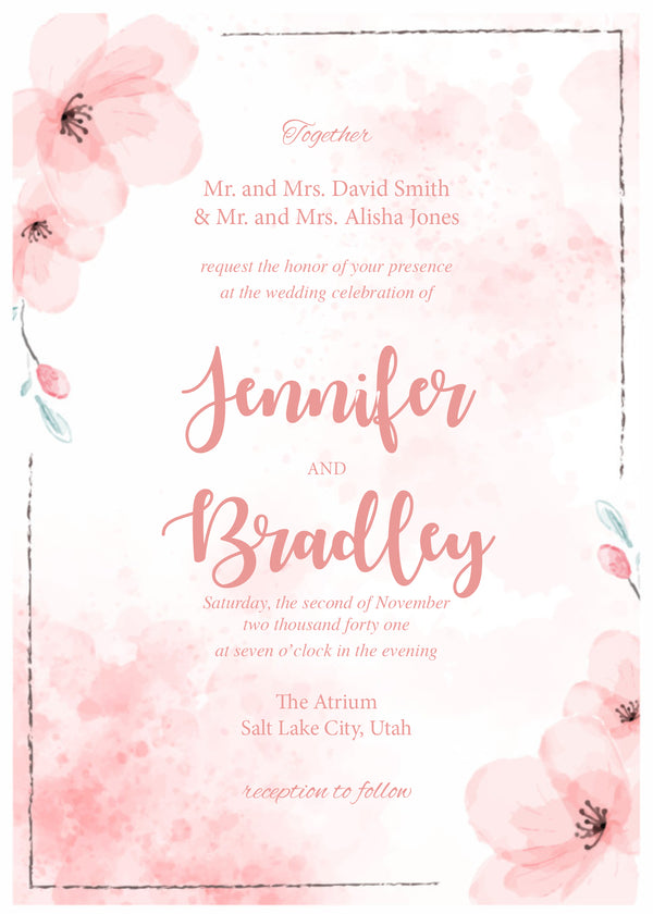 Blossom — Pink Watercolor Wedding Invitation