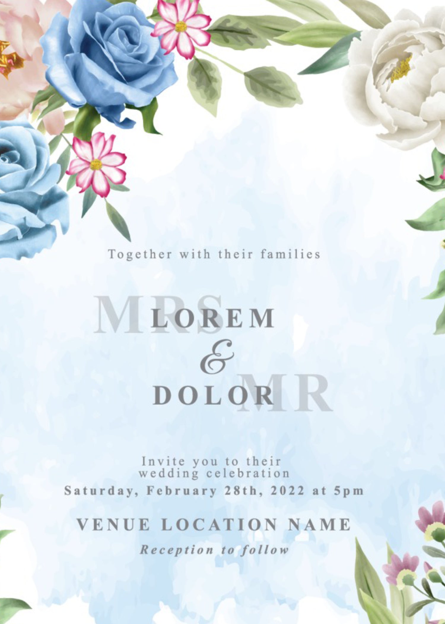 Cornflower — Blue Floral Wedding Invitation