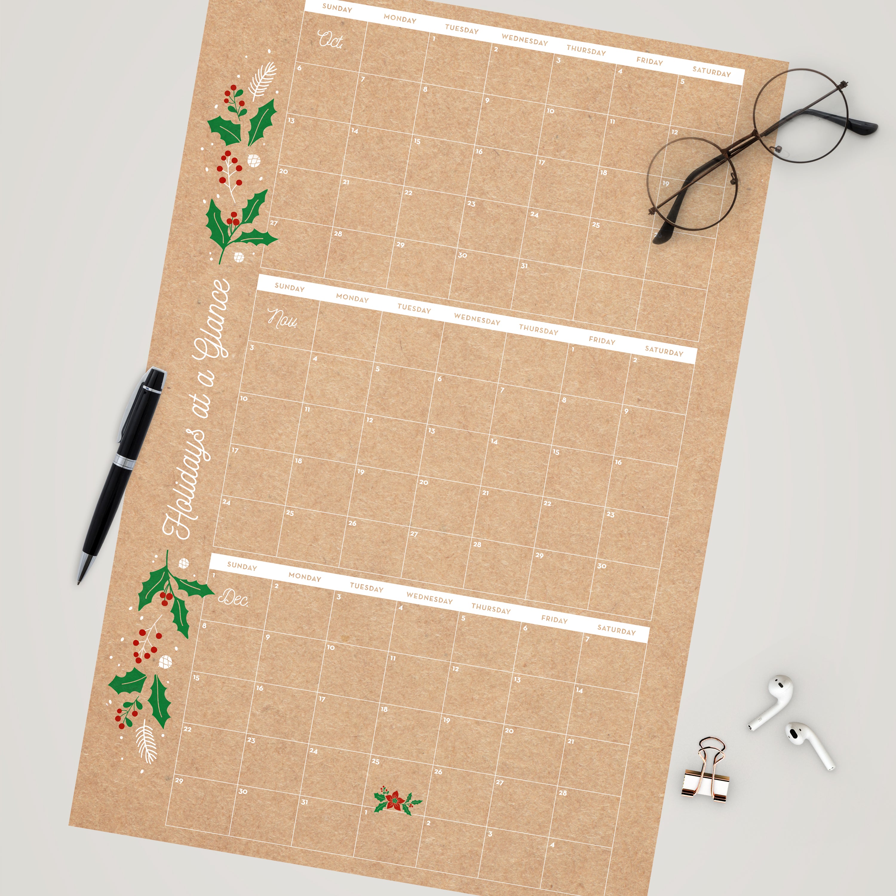 Holiday at a Glance Calendar