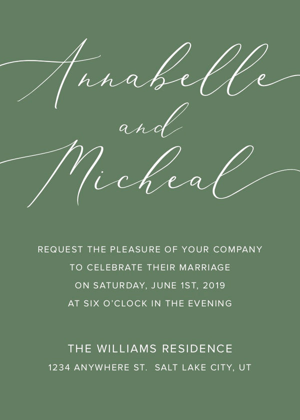 Elegant White Print on Color Wedding Invitation