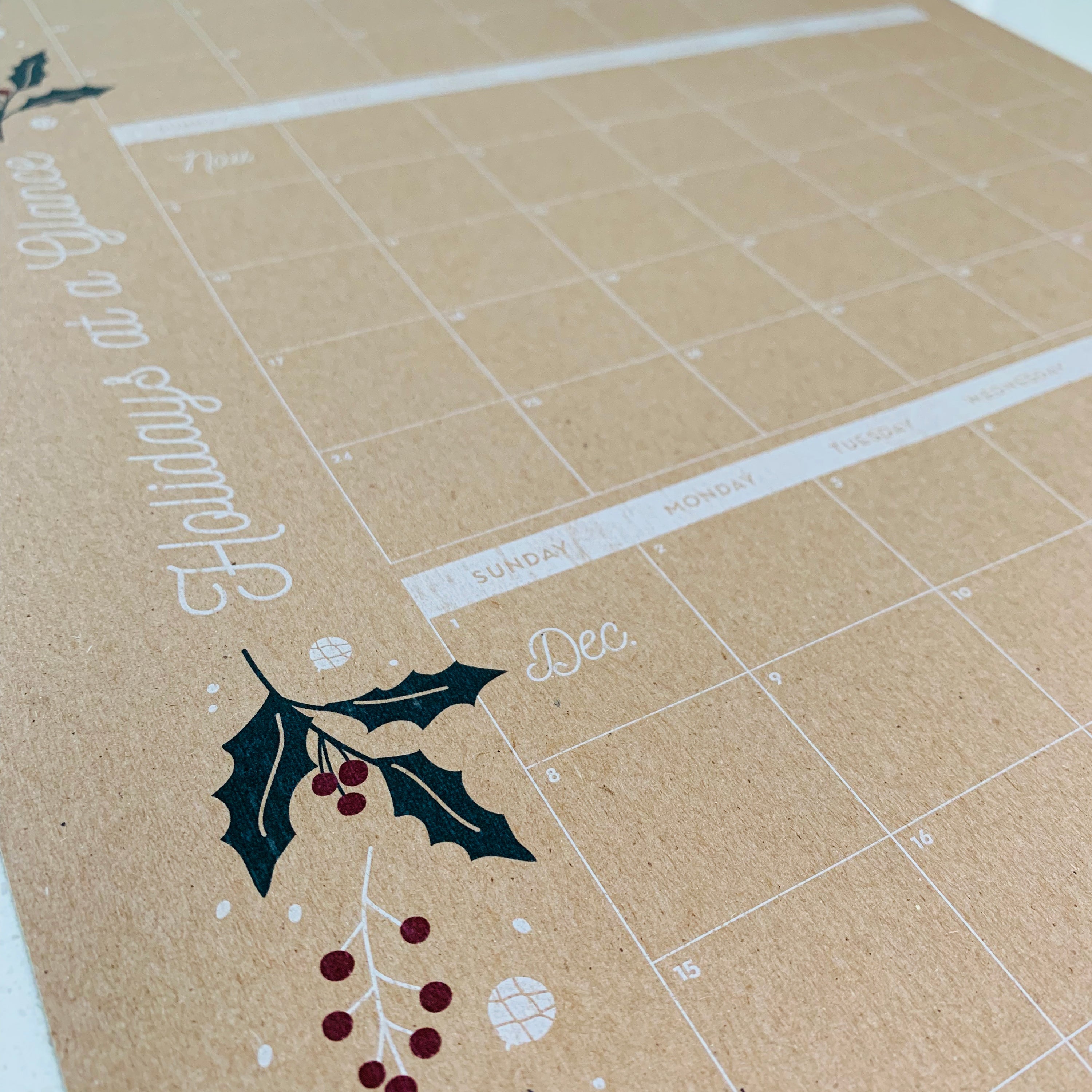 Holiday at a Glance Calendar